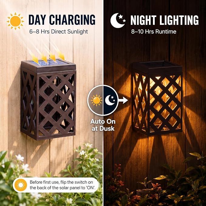 Solar Fence Lights Outdoor, 8 Pack Decorative Solar Lights with Warm Glow | Auto On at Dusk, IP65 Waterproof, No Wiring Accent Lighting for Fence, Patio, Deck, Walkway & Porch
