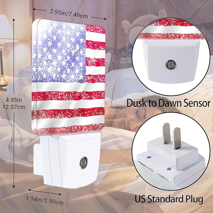 American Flag Winter Snow Night Light, Dusk to Dawn Smart Sensor Nightlight for Bedroom Bathroom Kitchen Hallway Stairs Hallway, Plug-in, Energy Efficient Decor Desk Lamp Gifts
