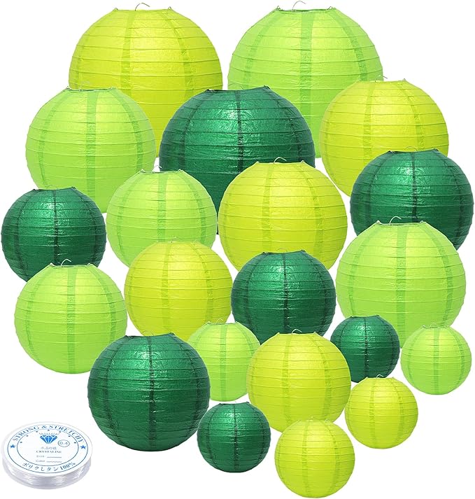21 Pcs Green Paper Lanterns Party Decorations, 4/6/8/10 Inch Hanging Paper Lanterns for St. Patrick's Day, Tropical Jungle Theme, Wedding, Baby Shower, Graduation, Birthday Party Football Theme Decor