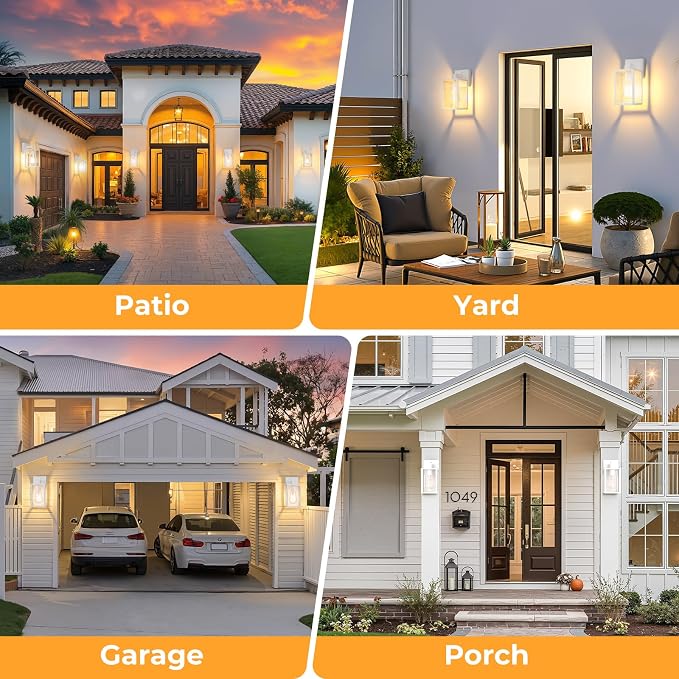 2 Pack Dusk to Dawn Outdoor Wall Light Fixtures, Exterior Porch Light, Waterproof Wall Sconces Lanterns, Sensor Lighting Wall Mount for House Doorway Garage, White