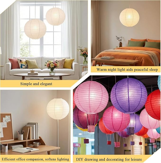 White Round Paper Lantern Lampshade, 12"x12'' Chinese Japanese Round Hanging Paper Lantern, Small Papers Lanterns Pendant Light Shade for Wedding, Restaurant, Church, Birthday Party, Home Decor