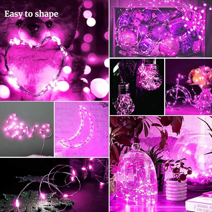 ZGWJ 12 Pack Pink Fairy Lights, Mini String Lights | Battery Operated 7 FT 20 LED Waterproof 3 Modes for DIY, Parties, Wedding, Halloween, Christmas Decoration
