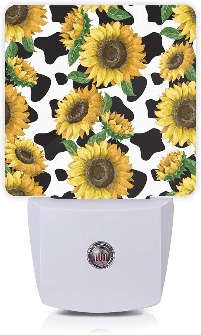 Sunflowers Night Light,Cow Print Night Lights Plug into Wall Dusk to Dawn Sensor Led Lamp for Women Men,Led Lights for Stairway/Hallway/Bedroom,0.5W