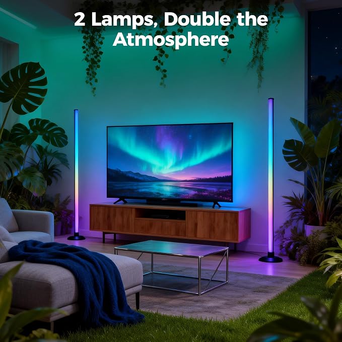 Flupuro 2 Pack ICRGB Corner Floor Lamp, App & Remote | Music Sync, 16 Million Colors, Dimmable Timer, Modern Standing Mood Light, For Bedroom Living Room Gaming