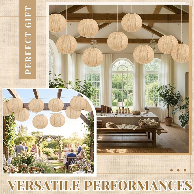 12 Pcs Print Burlap Paper Lanterns Round Chinese Paper Lanterns Farmhouse Boho Classroom Home Decor Classroom Sweet Birthday Party Ceremonial Event (16 Inch)
