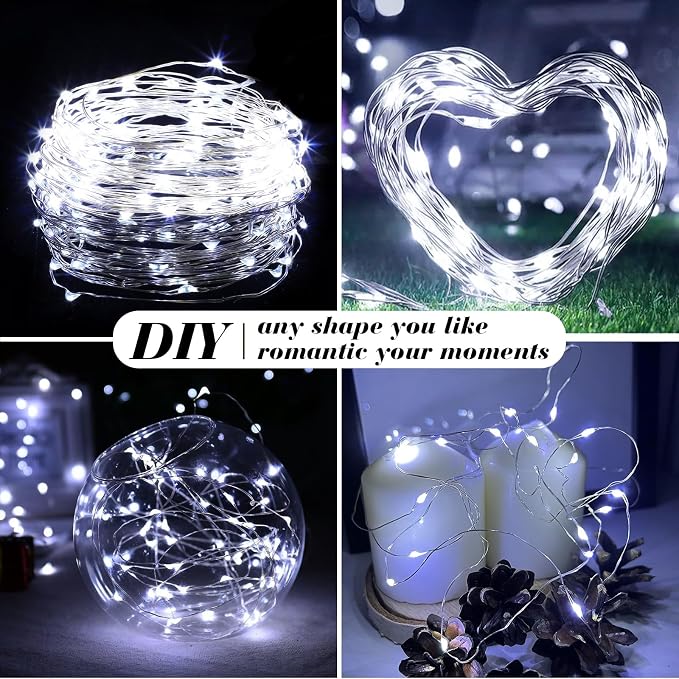ZGWJ 100 Pack White Fairy Lights, Mini String Lights | Battery Operated 7 FT 20 LED Waterproof 3 Modes for DIY, Parties, Wedding, Halloween, Christmas Decoration
