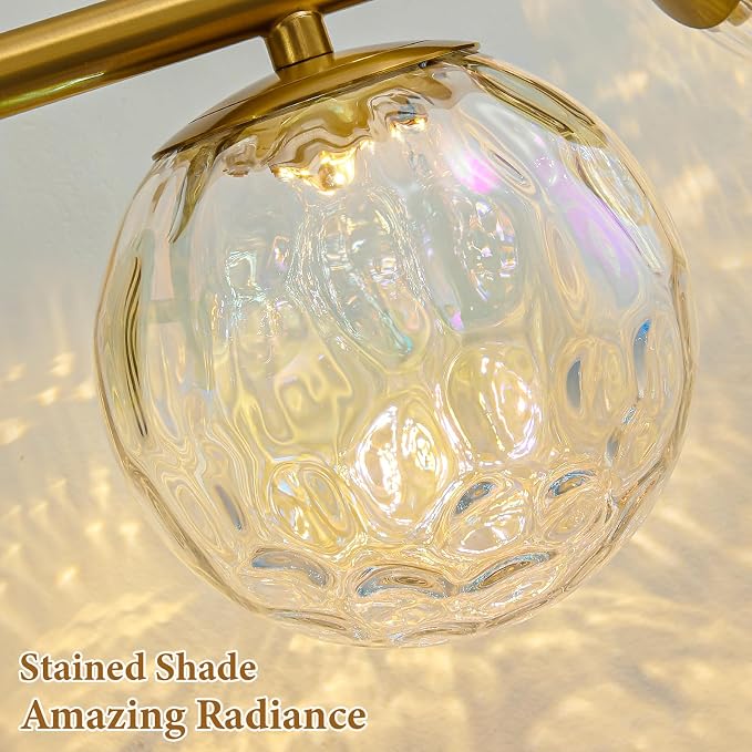 Brushed Gold LED Stained Hammered Glass Globe Bathroom Vanity Light | Colorful Water Ripple Light Effect, Decorative Stained Hammered Glass, Brushed Gold Finish, Built-In LED Source, mcm design