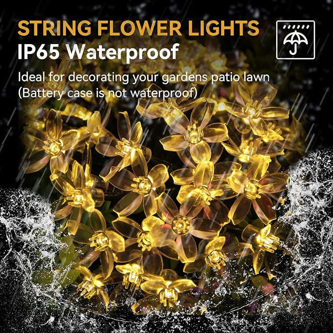 Flower Fairy Light Battery Operated Indoor String Lights 30LED Cherry Blossom Lights Waterproof Decoration for Christmas,Camping,Garden Fence,Birthday,Terrace,Yard,Wedding Party,Bedroom