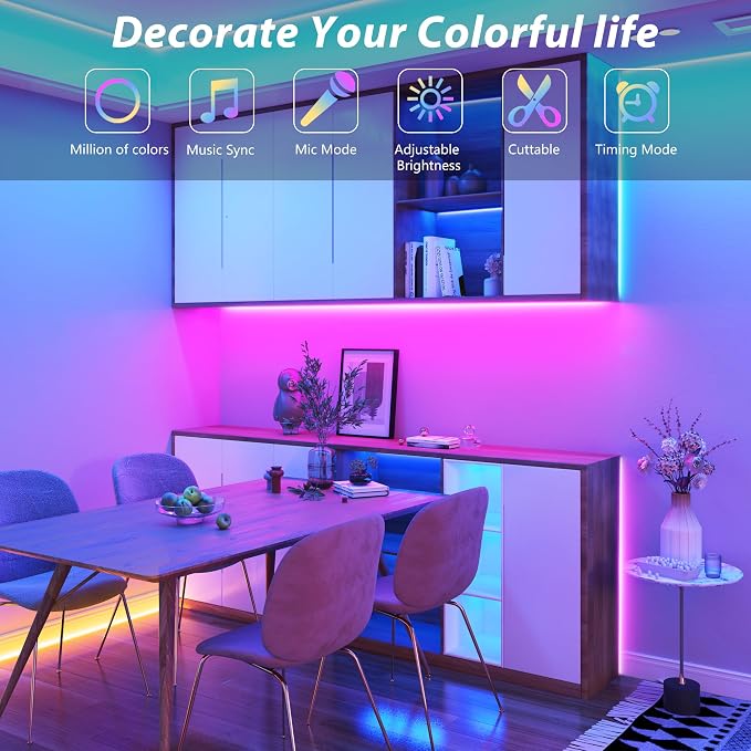 Ledagic Led Lights for Bedroom 200 ft (2 Rolls of 100ft), Led Lights Strip | Color Changing Led Strip Lights with 60 Keys Remote and App Control, Music Sync Led Lights for Room Kitchen Party Home Decor