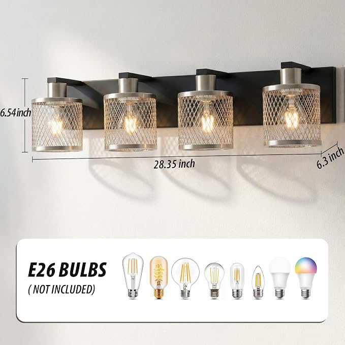 Bathroom Light Fixtures Brushed Nickel Vanity Lights 4 Lights Farmhouse Bathroom Vanity Light Vintage Design Wall Sconces Lighting for Mirror Attic Corridor Cellar Wall Lamps