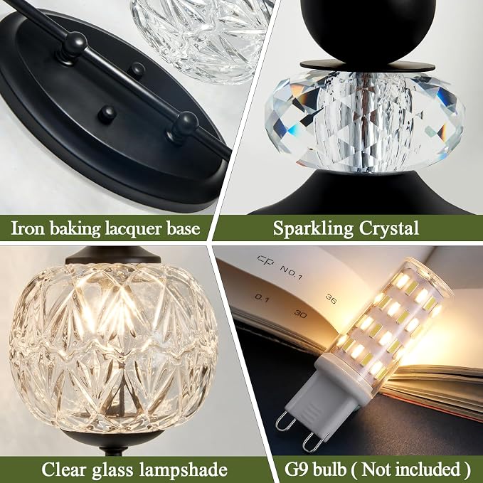 Piepooye Vintage Black Wall Sconce with Glass Globe Shade Mid Century G9 Bulb Wall Light Indoor Wall Lamp for Bathroom Farmhouse Bedroom Living Room Hallway