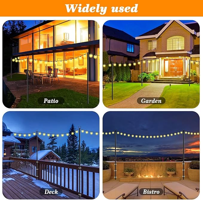 6 Pack String Light Poles,10 Ft Light Poles for Outside String Lights,Outdoor Lights Pole with Fork,Metal Poles Stand for Patio Deck Backyard (10FT 6 Pack)