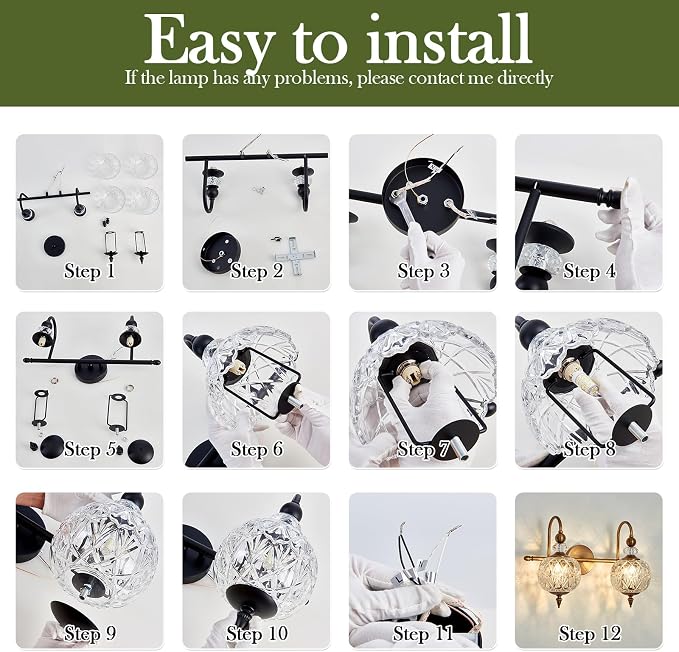 Piepooye Vintage Bathroom Light Fixtures Gold Vanity Light with Glass Globe LampShade 2 Lights Mid Century G9 Bulb Wall Sconce Indoor Vanity Light Over Mirror for Bedroom Farmhouse Hallway
