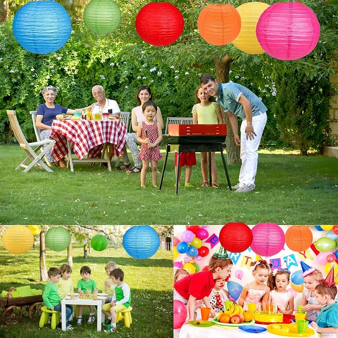 12Pcs Paper Lanterns 6”, 8”, 10”, 12”,Paperlanterns Party Decoration, Colorful Paper Lanterns for Wedding, Bridal, Birthday, Outdoor, Home, Garden, Holiday and Party.