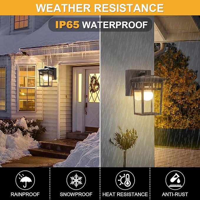2 Pack Outdoor Porch Lights, Dusk to Dawn Wall Lighting with GFCI Outlet | Waterproof Alunmium Wall Sconces with Clear Glass Shade, Outside Porch Lights House Patio Garage Front Door, Bulbs Included