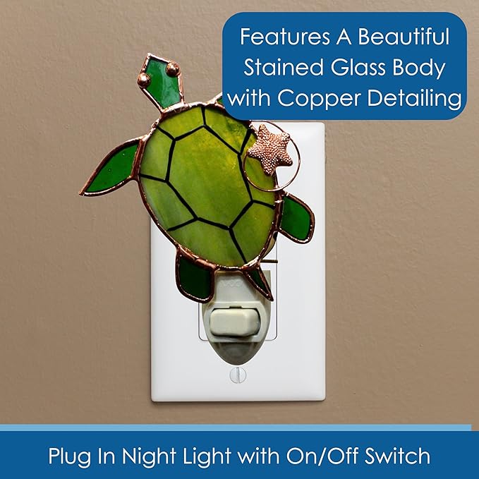 Gift Essentials Sea Turtle Plug in Night Light - Stained Glass Nightlight with On/Off Rocker Switch - Includes One 4 Watt Replaceable Incandescent Warm Glow Bulb