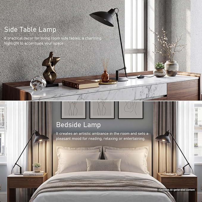 Desk Lamp Modern Industrial 100% Metal Adjustable Table Lamp 24", Natural Light (4000K) with Dimmer, Ideal for Office Bedroom Study Room Living Room Nightstand Bedside Lamps Sand Black