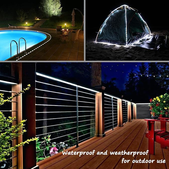 16ft Nature White Rope Light ETL Waterproof | Connectable up to 12 strips. 50,000hr lifespan. Indoor/outdoor mood lighting. Home, patio, party, Christmas decor.