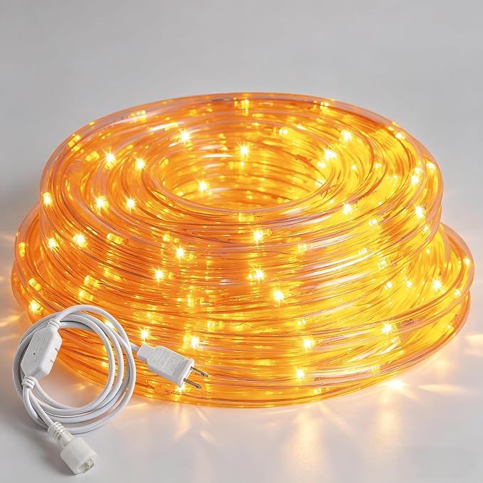 50ft Orange Rope Lights, Connectable for Indoor & Outdoor,110V Transparent Flexible Tube Lights,Waterproof Clear LED Rope Lighting for Outside, Deck, Patio, Pool, Camping, Bedroom Decor Landscape