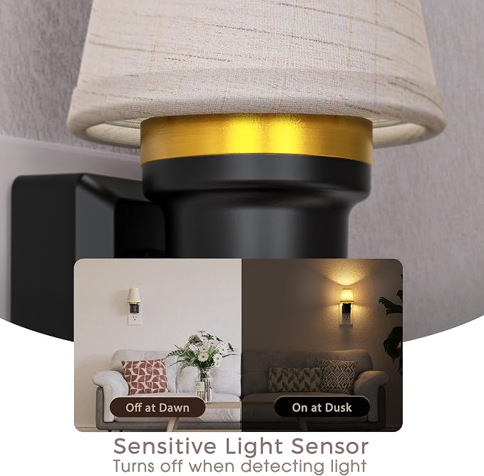 LED Night Lights Plug into Wall Linen Fabric Round Platform | Decorative Night Light, Dusk to Dawn Sensor ,0-100LM Dimmable Vintage Lamp Nightlight for Bedroom Living Room Hallway
