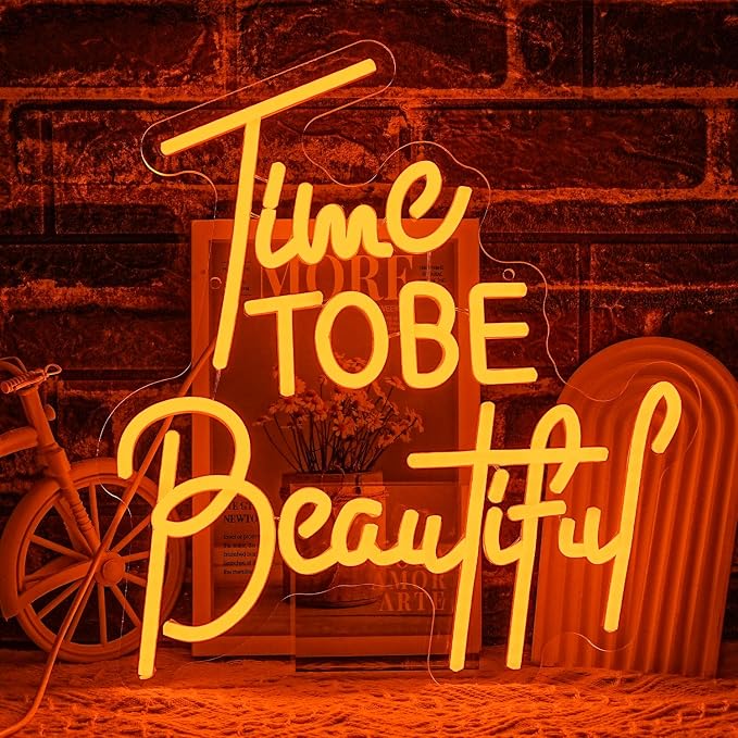 Time To Be Beautiful Neon Sign for Wall Decor, USB Powered Beauty Neon Light, Letter Beauty Salon Led Light Sign for Nails Studio Hairdressing Shop Barber Shop Dressing Room Decoration