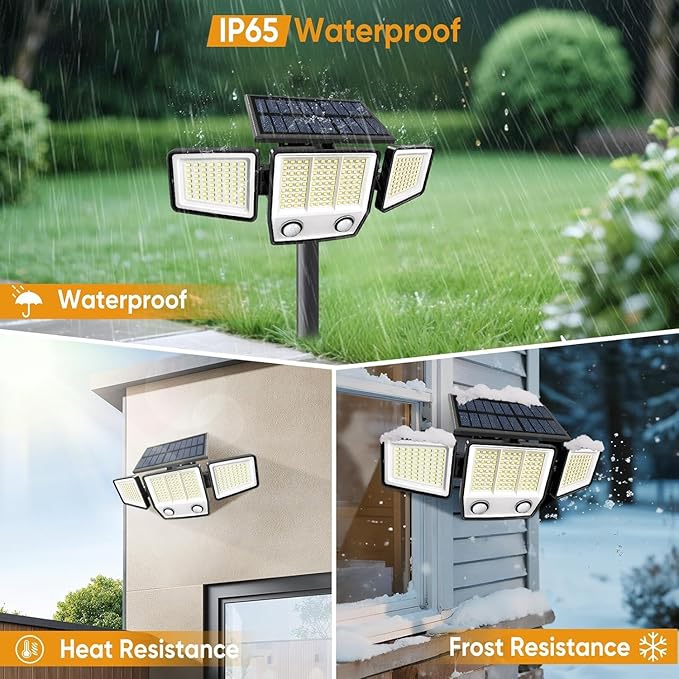 Solar Motion Sensor Outdoor Lights Waterproof - 3000LM 3 Modes Security Lights Outdoor 270° Illumination IP65 LED Solar Flood Wall Light for Garden Yard Patio Pathway (with Stakes, 3)