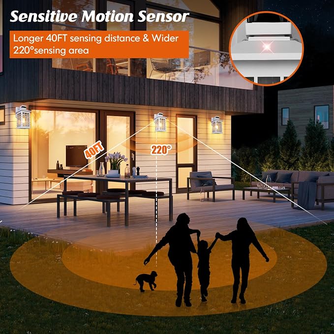 Motion Sensor Outside Wall Lantern Waterproof, White Dusk Dawn Outdoor Lighting Wall Mount with Tempered Glass, Modern Anti-Rust Motion Porch Light Fixture for Hallway Entryway Doorway