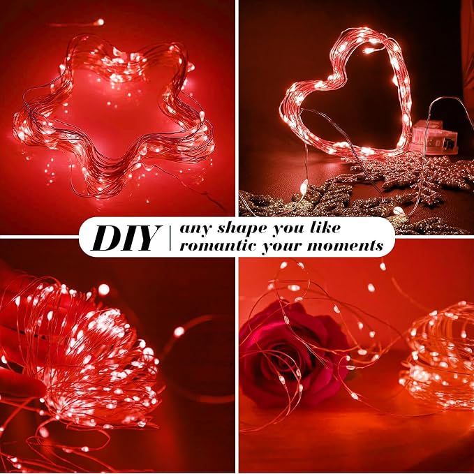 ZGWJ 12 Pack Red Fairy Lights, Mini String Lights | Battery Operated 7 FT 20 LED Waterproof 3 Modes for DIY, Parties, Wedding, Halloween, Christmas Decoration