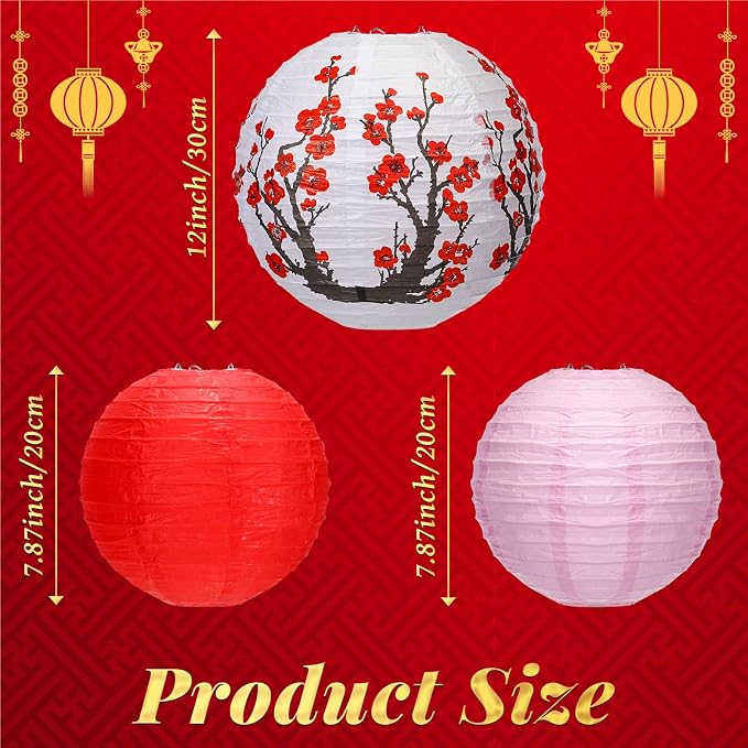 Mudder 20 Pieces Chinese Japanese Paper Lanterns Includes Cherry Flowers Paper Lanterns for Hibachi Birthday Party Asia Home Restaurant Wedding Decor(Red White and Pink,Modern Style)