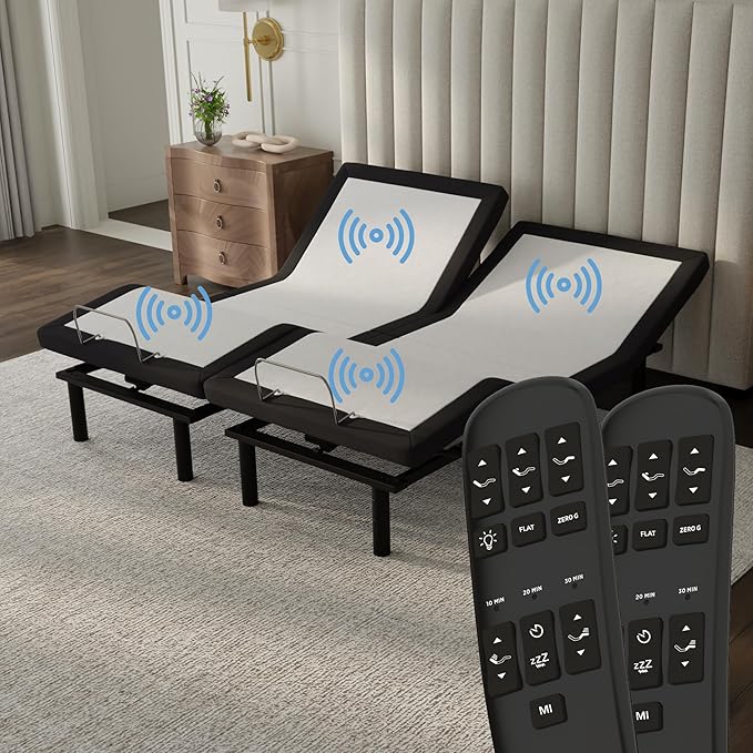 Blissful Nights e4 Split Top Flex Top King Adjustable Bed Base Frame, Massage, Anti-Snore, USB, Nightlight, Wireless Remote Head & Foot Incline, and 10-Year Warranty