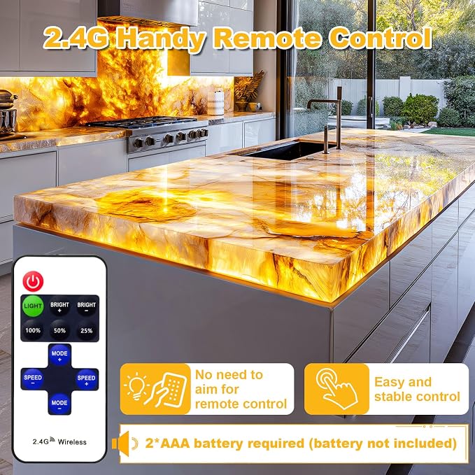 Lichaser LED Backlight Sheet Warm White 3000K 24V 36W, Dimmable LED Panel Sheet Compatible with Alexa, Flexible Backlit Light Remote & APP Control, 19.7X9.7 Inch for Marble, Onyx, Quartz (8 Pack)