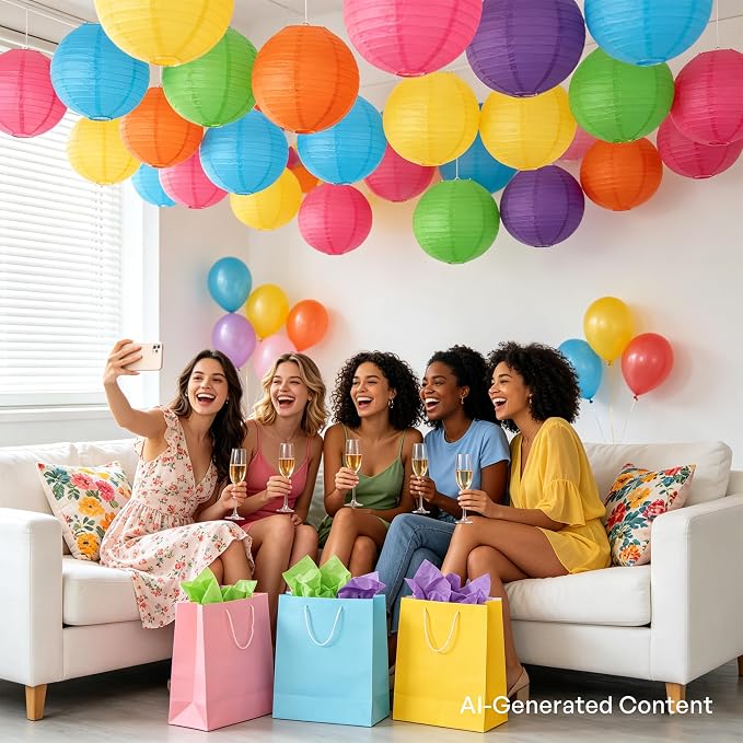 Qenk 12 Pcs Colorful Paper Lanterns, 10" Hanging Paper Lanterns for party | Paper Lanterns Party Decorations for Classroom Party Wedding Birthday Valentine's Day