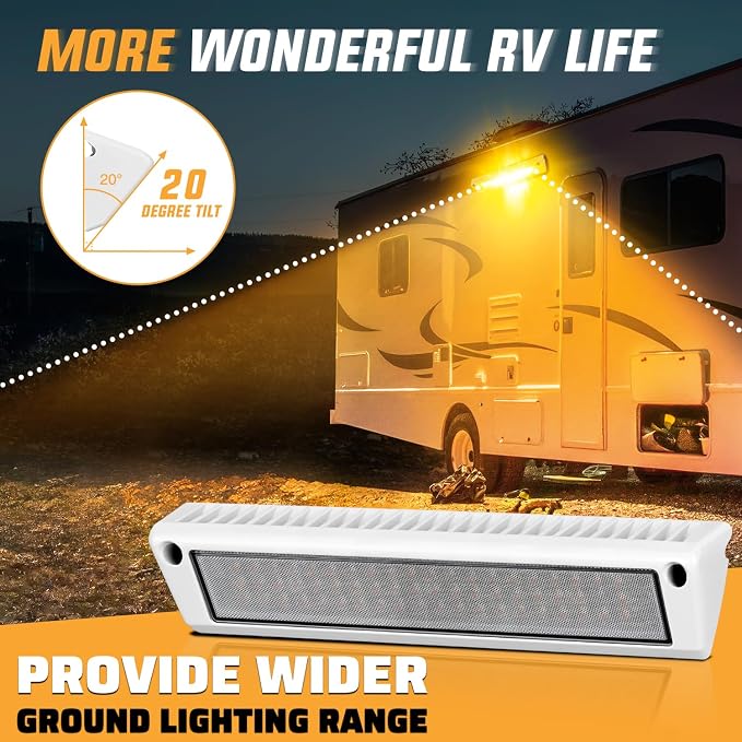 Nilight 1PC 13 Inch RV Exterior Light Amber Beam for RV Trailer Camper SUV | 1PC LED porch scene cargo light, white aluminum housing, 12V 24V waterproof for RVs trailers campers 5th wheels