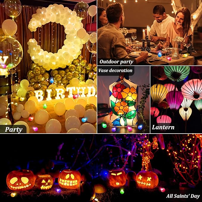50Pcs Balloon Lights Mini Led Lights Round Long Standby Time Multicolor Ball Lamps Paper Lantern Balloon Liamps for Birthday Party Christmas Halloween Decoration Pink