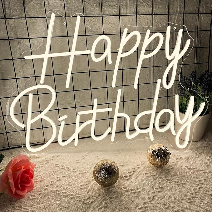 Happy Birthday Neon Sign, 21.7 x 15.1 Inch Neon Signs Large Size, Happy Birthday Neon Light for Wall Decor, Big Birthday Neon Lights for Bedroom Cafe Party Any Ages Bday Celebration Decoration