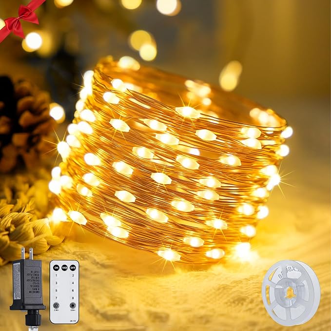JMEXSUSS 400 LED Fairy Lights Plug in, Remote Control Twinkle Lights | 132 ft 8 Modes Warm White Christmas Lights Indoor Outdoor Waterproof with Wheel for Bedroom Christmas Decor
