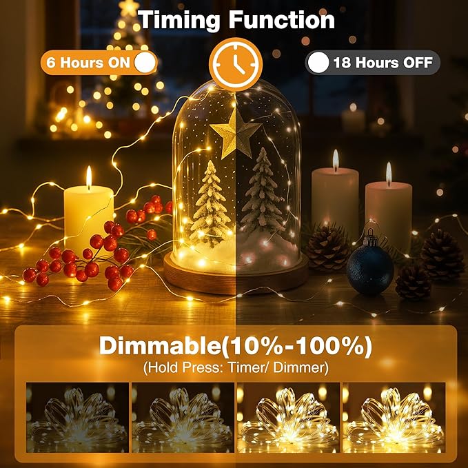 4 Pack 16FT 50 LED Fairy Lights Battery Operated with Timer, 8 Modes USB Mini Twinkle Light, Small String Lights for Christmas Tree Wreath Vase Bedroom DIY Wedding Decorations-Warm White