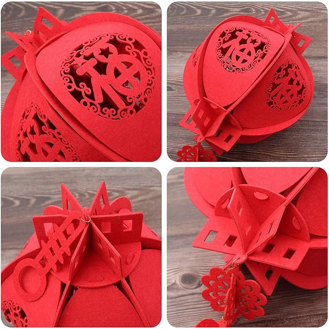 2 Pack Red Chinese Lanterns,Chinese New Year and Celebration Paper Lantern,Chinese Lucky Red Fu 3D Puzzle Lantern,Decor for Chinese New Year,Chinese Spring Festival