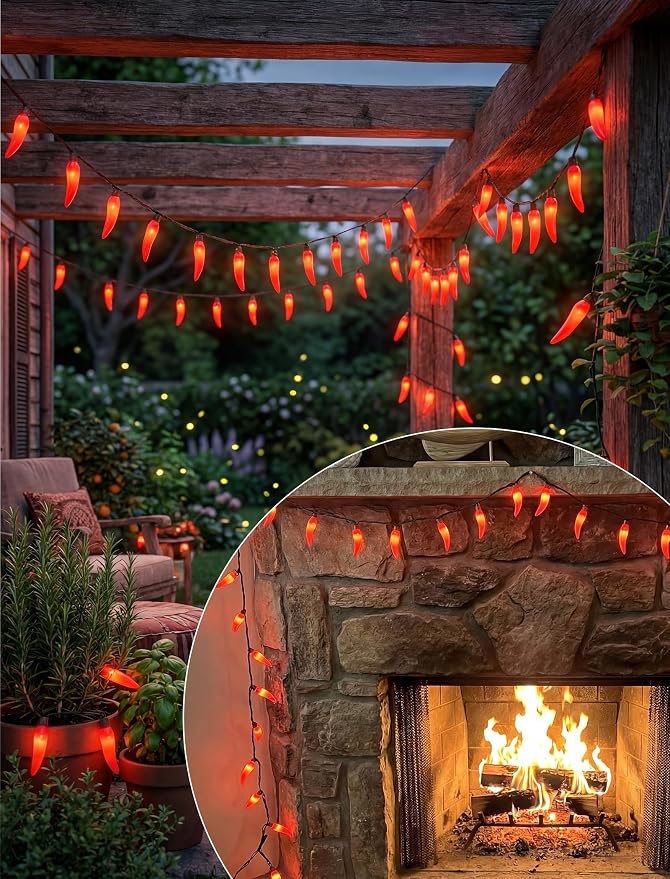 Chili Pepper String Lights, 13.6FT Chili Pepper Cluster Lights with 35 Red Chili Pepper Light for Outdoor Indoor Kitchen Garden Patio Christmas Mexican Party Decor