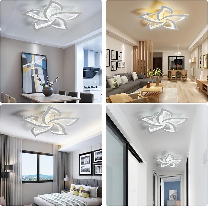 Garwarm 23" Modern Dimmable Flower LED Ceiling Light with Remote, White | Low Profile Flush Mount Ceiling Light Fixture,3000K-6500K with Memory for Bedroom, Living Room, Dining Room, Kitchen, Hallway