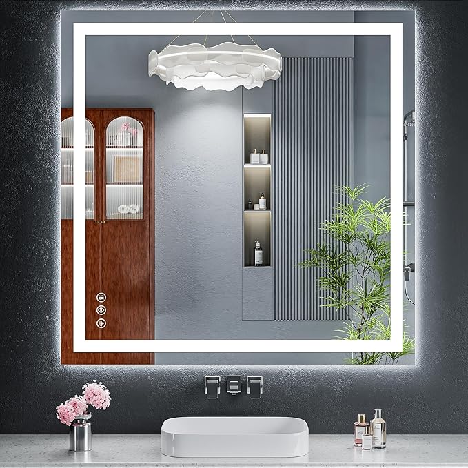 40"x40" LED Bathroom Mirror with Lights, Backlit+Frontlit, Anti-Fog | CRI 95, Stepless Dimmable, 3 Colors Lighting, Shatterproof Tempered Glass, HD Reflection, Memory, (Horizontal/Vertical)