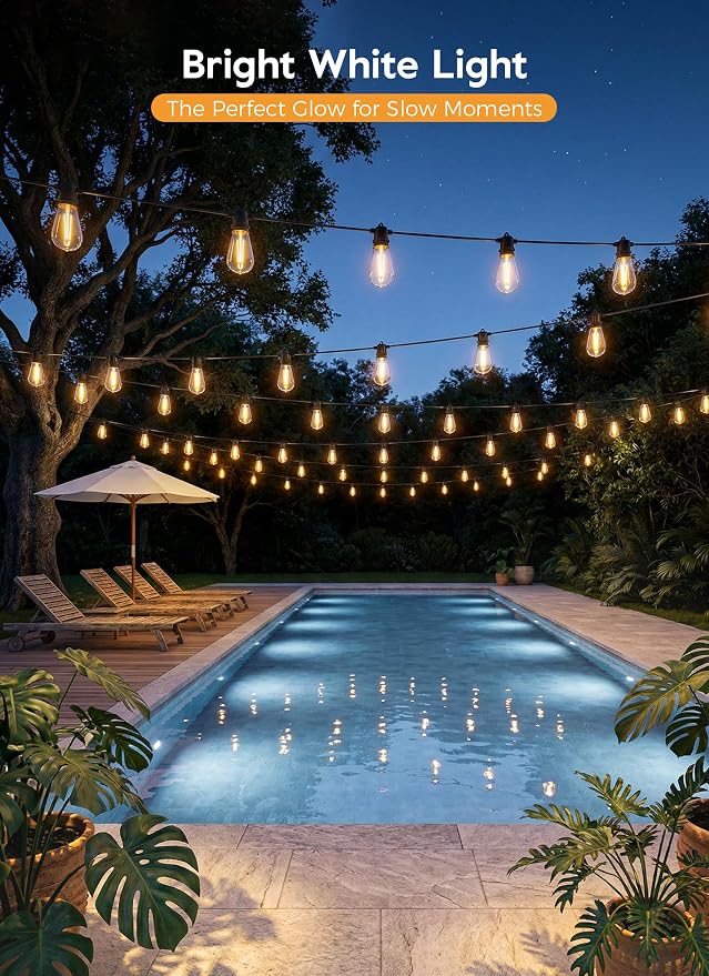 Minetom 163FT Solar String Lights Outdoor Waterproof,S14 Patio Lights | 52 LED Shatterproof Bulb, Remote Type-C Port Timable, 3 Light Modes Dimmable Solar String Lights for Outside, Yard, Camping