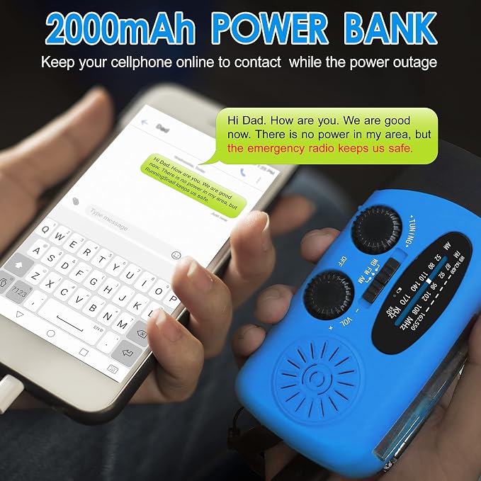 RunningSnail Hand Crank Radio with LED Flashlight, for Power Outage | AM FM NOAA Emergency Weather Radio,2000mAh Phone Charger,Hand Cranked,Solar Panel