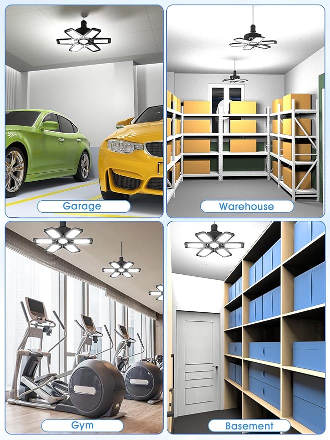 LED Garage Light 1 Pack - 180W 18000LM Garage Lights Ceiling Led with 6 Adjustable Panels, 6500K Daylight Deformable Lighting Screw In E26 E27 Bulb Socket, for Shop Workshop Barn Basement Attic