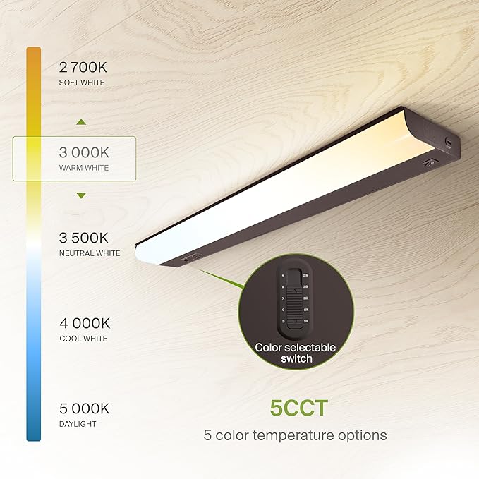 ASD 12 Pack 24 Inch Hardwired LED Under Cabinet Lights, On/Off & 5CCT Switch 2700K-5000K, 12W 1051LM, Direct Wire Low Profile Linkable Fixture, Dimmable Under Counter Kitchen Lighting, Bronze, UL
