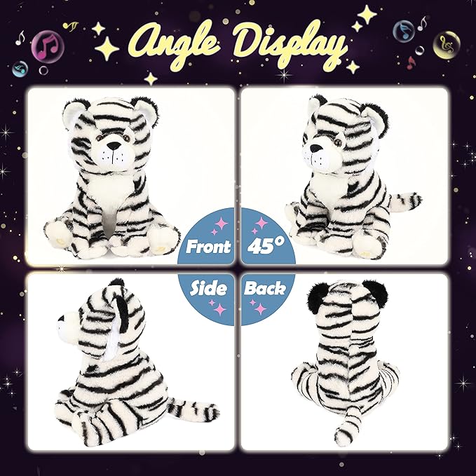 Hopearl LED Musical Stuffed Tiger Lighting Up Singing Plush Toy Adjustable Volume Lullaby Animated Soothe Birthday Festival for Kids Boys Girls, 11''