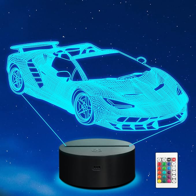 Ammonite Race Car Gifts,3D Car Lamp with Remote Control 16 Colors Changing and Timing Function, Party Supplies Holiday Xmas Birthday Gifts for Kids Child Teen