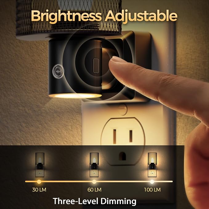 LED Night Light Plug in, Night Lights Plug into Wall | Dusk-to-Dawn Sensor, Vintage Farmhouse Decor, 3 Level Brightness Adjustable, Dimmable Nightlights for Adults, Bathroom