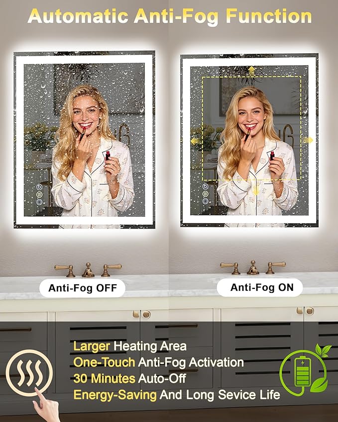 60x36 LED Bathroom Mirror with Lights, Super Bright Front & Backlit Vanity Mirror for Wall, Anti-Fog & Memory Smart Mirror, 5mm Shatter-Proof Tempered Glass, ETL Listed, Vertical/Horizontal