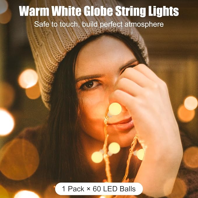 Minetom Battery Operated String Lights, 21FT 60 LED Globe Classroom Lights | Waterproof Twinkle Lights with Remote & 8 Modes for Indoor Outdoor Bedroom Classroom Camping Christmas Decor, Warm White